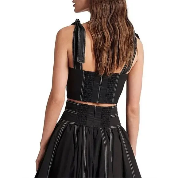 Aje Quietude Linen Bandeau Top Black Size 0
